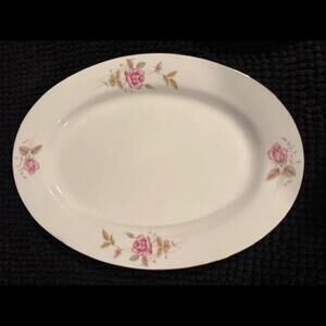 Vintage Rose Pattern Oval Serving Platter and Bowl Set Porcelain Cottagecore